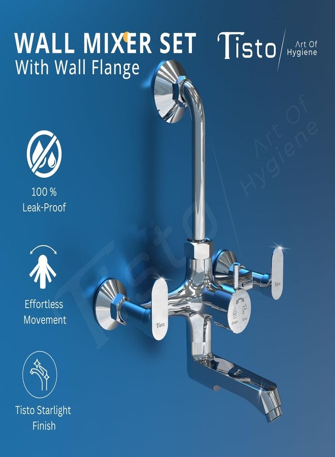 Tisto 10 Year Warranty Wall Mixer for Bathroom 2 in 1 Complete Set with Provision Long L Bend Pipe for Shower, Suitable for Hot Cold Water, Mixture Tap for Bathroom, Full Brass - Image 2